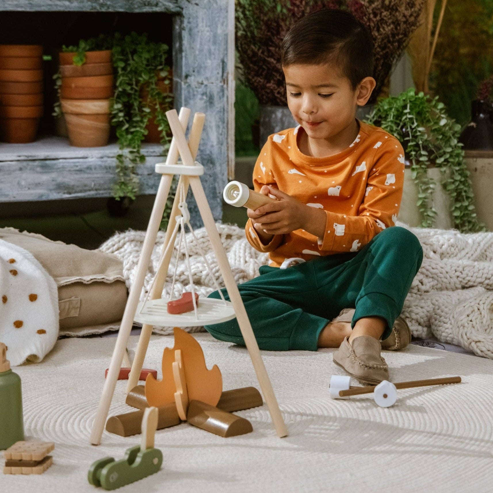 Houten Camping Speelset | Met kampvuur, marshmallows en kampeerbenodigdheden