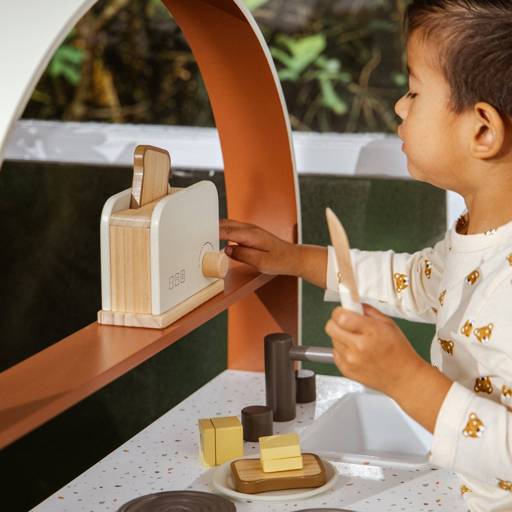 Houten Broodrooster Speelset | Speeltoaster met springbrood en boteraccessoires
