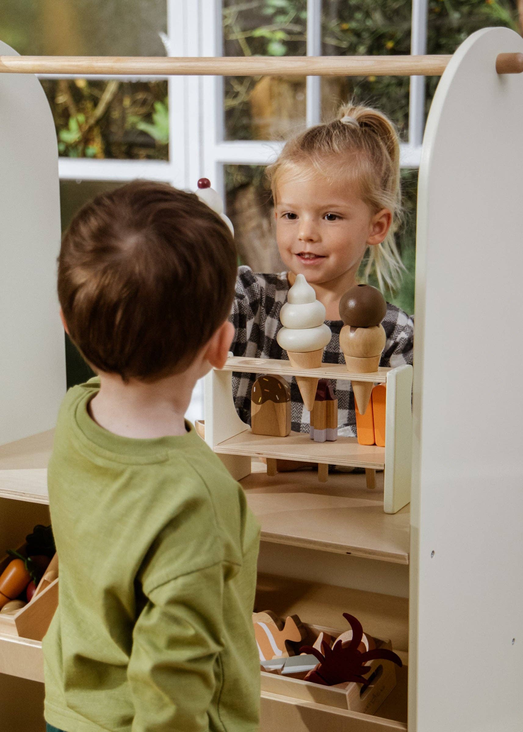 Eisdielen-Spielset aus Holz | Eistüten und Eis am Stiel mit Ständer und Löffel