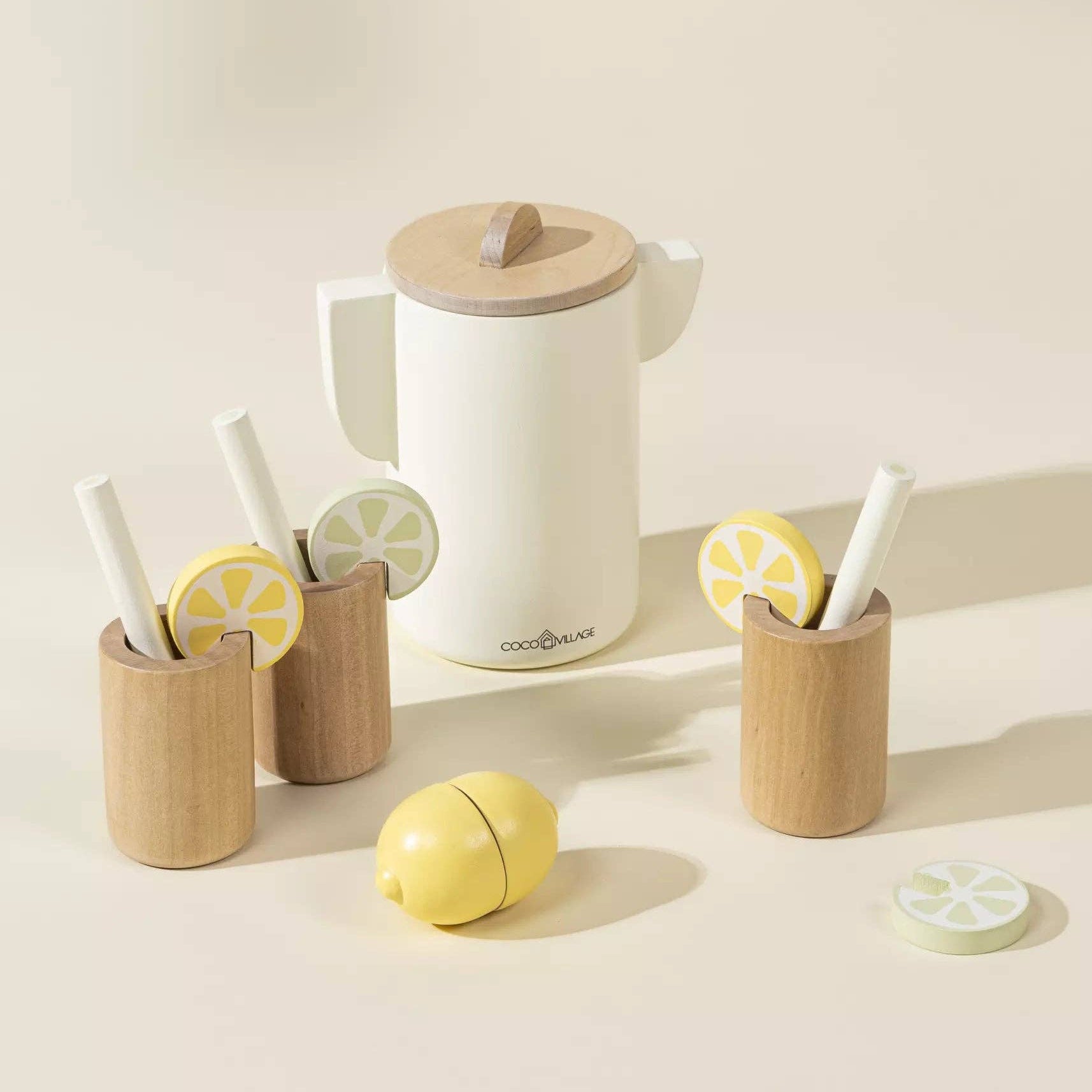 Houten Limonadeset | Creatieve speelset met 3 glazen, kan en fruitaccessoires
