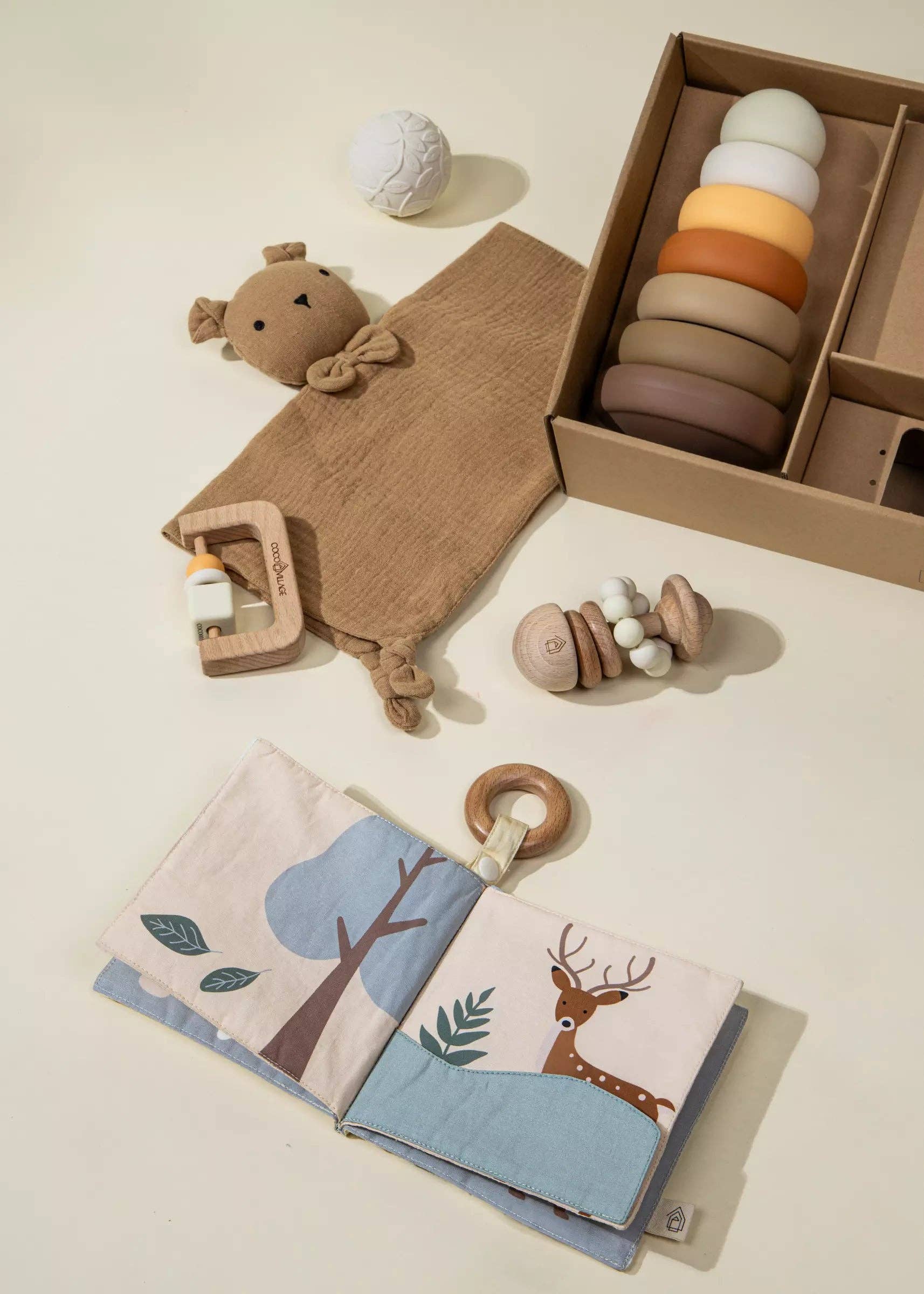 Baby First Toys Gift Box | With rattle, sensory book and stackable toys