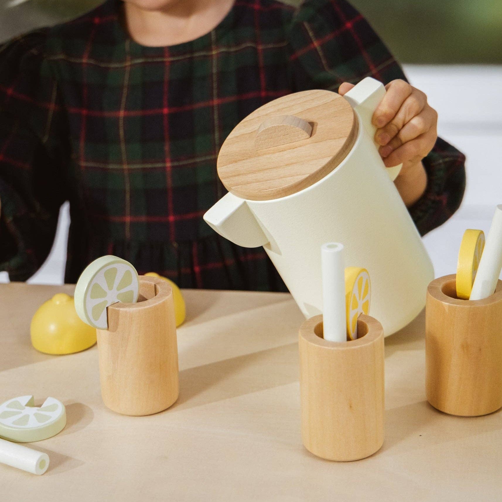 Houten Limonadeset | Creatieve speelset met 3 glazen, kan en fruitaccessoires