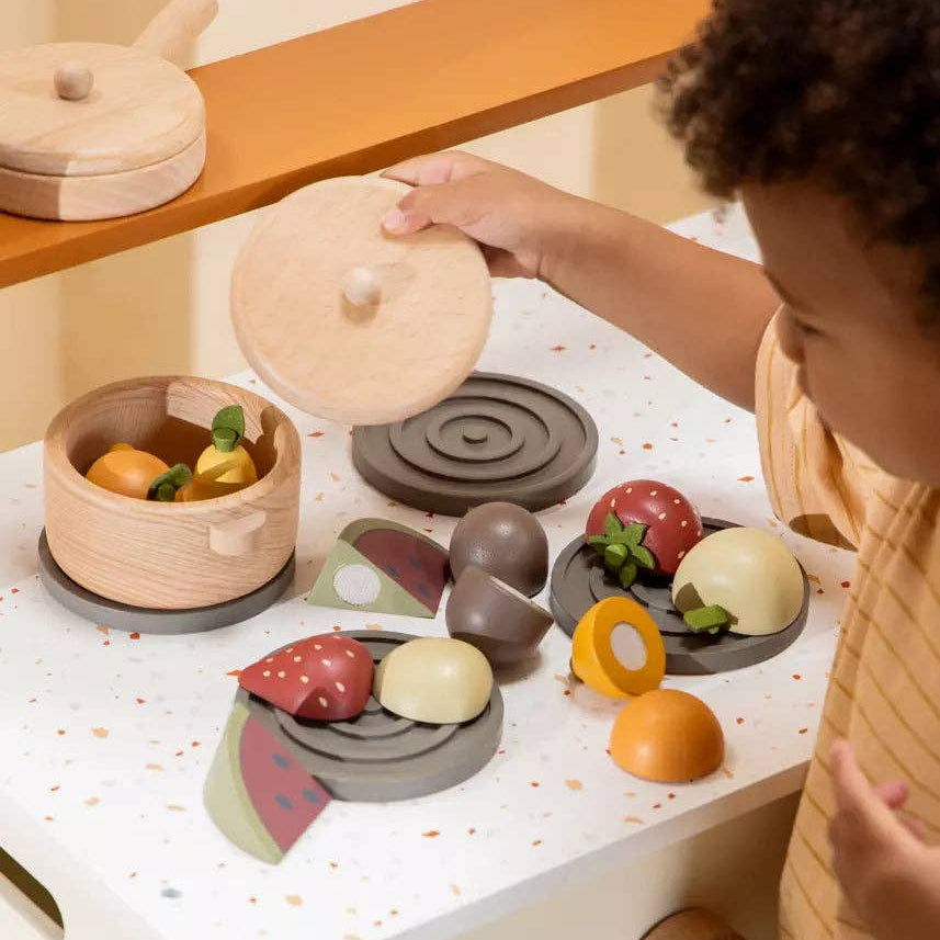 Houten Fruitenspeelset | Marktset met 7 houten vruchten