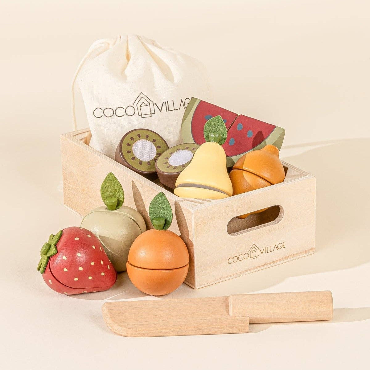 Houten Fruitenspeelset | Marktset met 7 houten vruchten