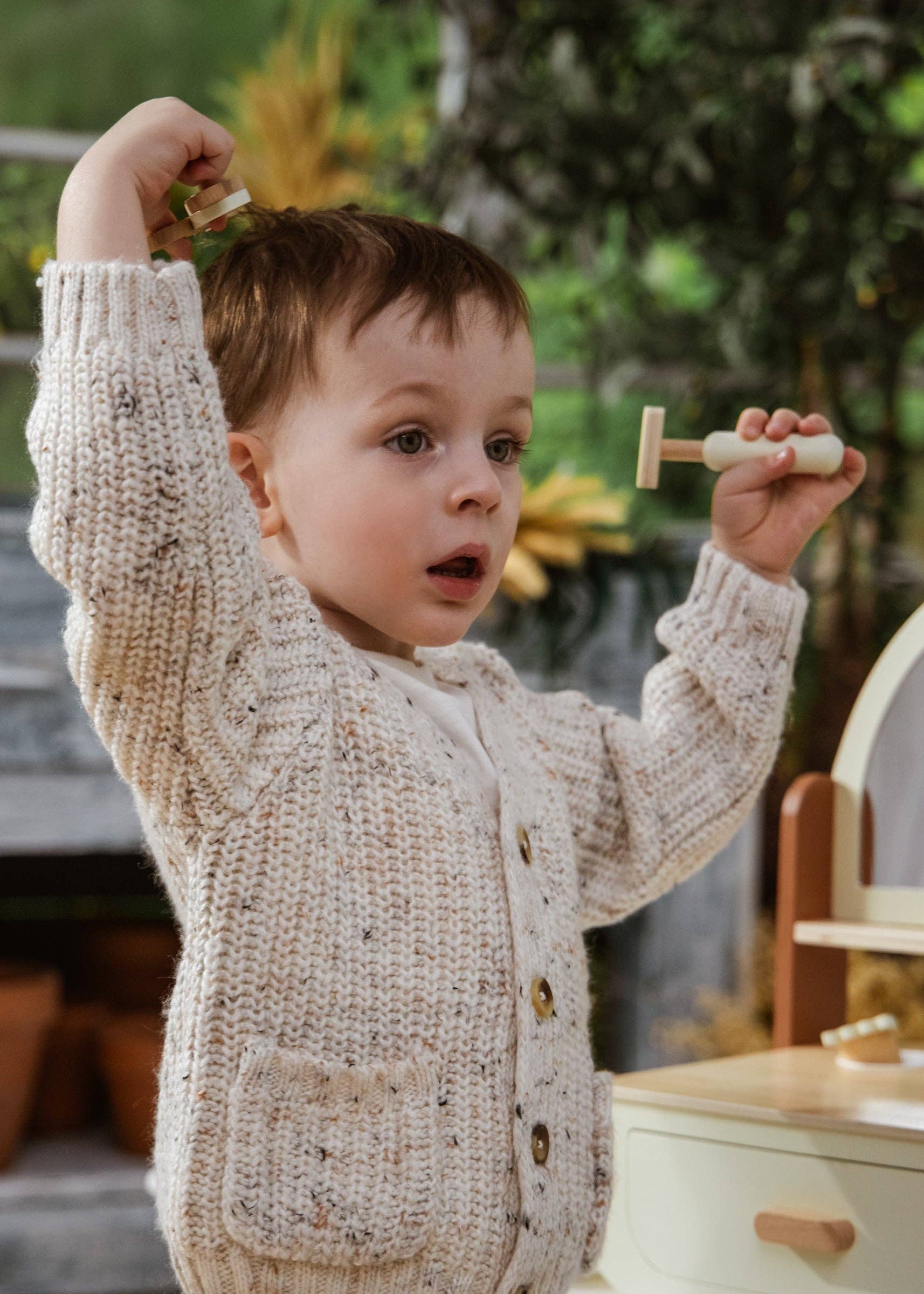 Houten Beauty Salon | Stylistenset met föhn, schaar en kappersaccessoires