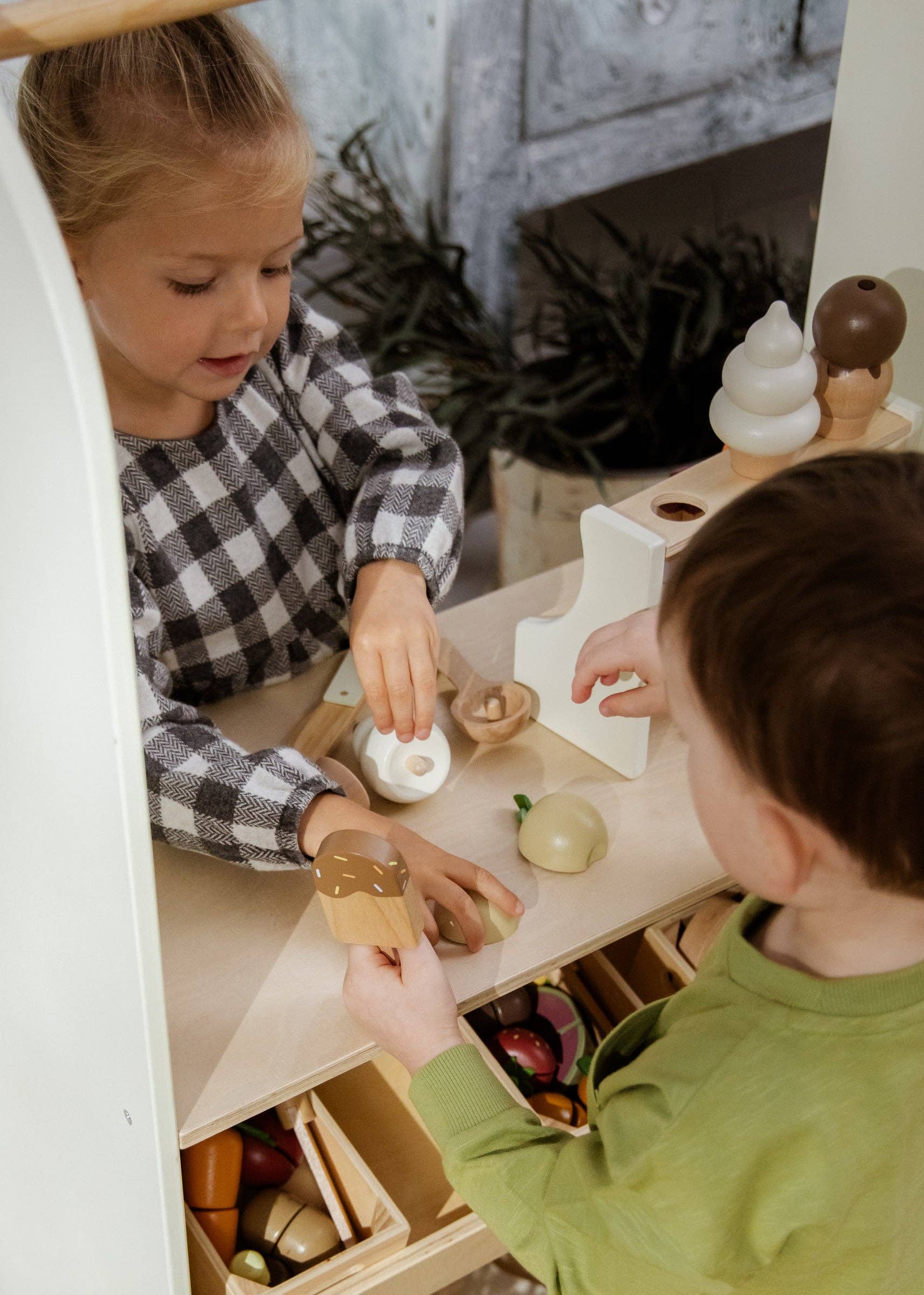 Houten IJskraam Speelset | Ijshoorntjes en ijslolly’s met standaard en lepel